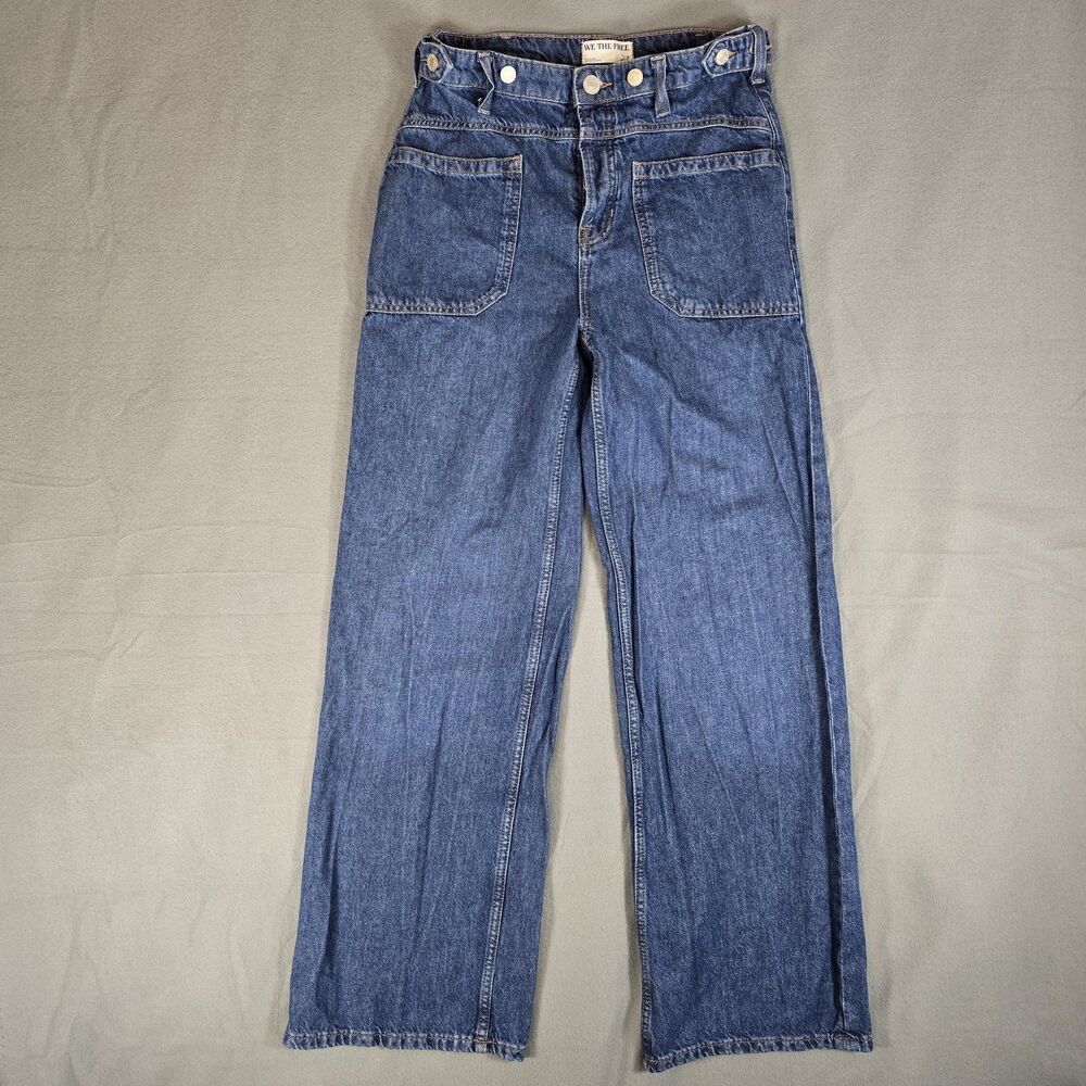 Free People Palmer Wide Leg Cuffed Jeans Womens 27 Tunnel Vision Blue OBI824199